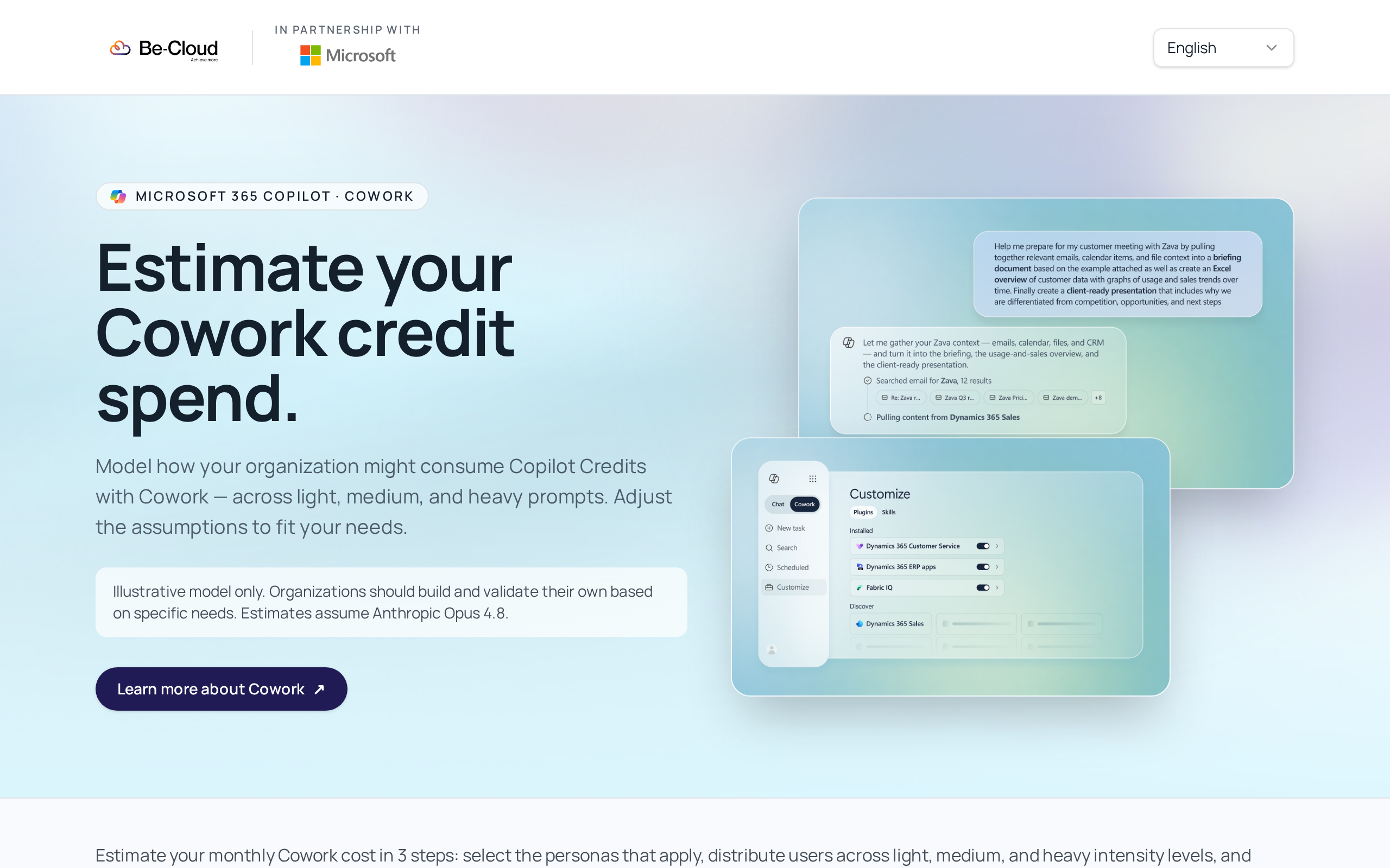 Screenshot of Copilot Cowork Credit Estimator