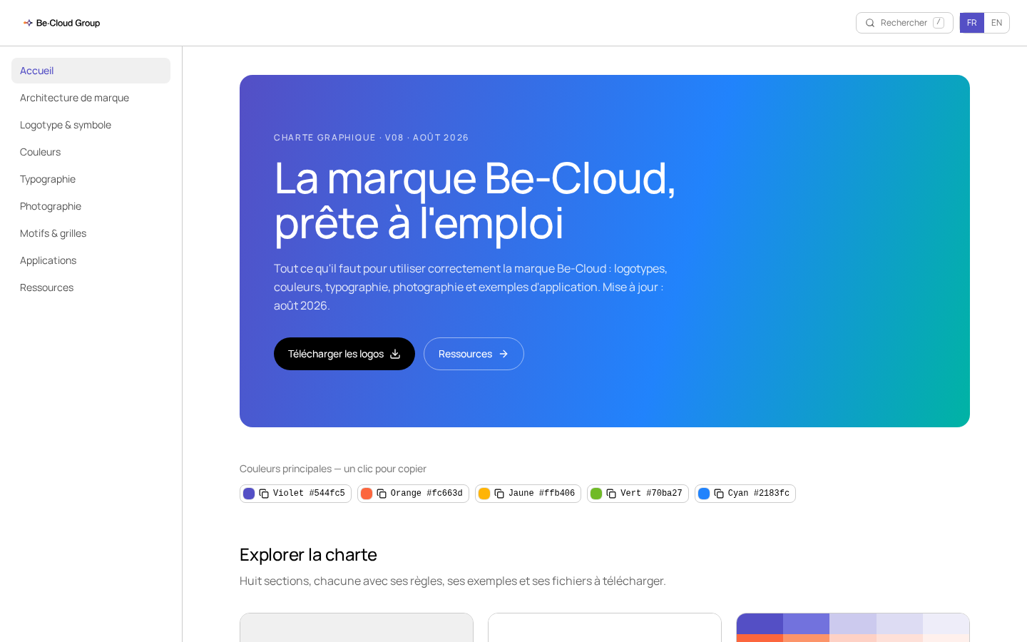 Screenshot of Be-Cloud brand hub